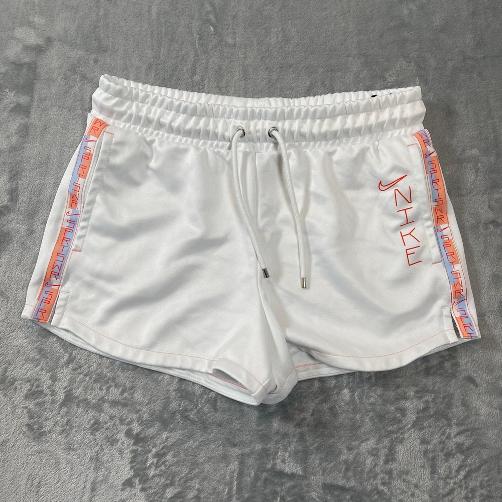 Nike Womens Shorts Small White Athletic Logo Tape Drawstring AR2852-100
